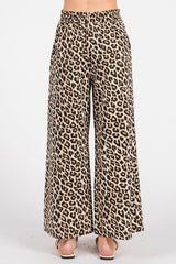 Washed Leopard Print Wide Leg Pants