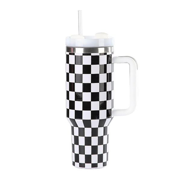 Double Wall Stainless Steel Vacuum Tumbler - Checker