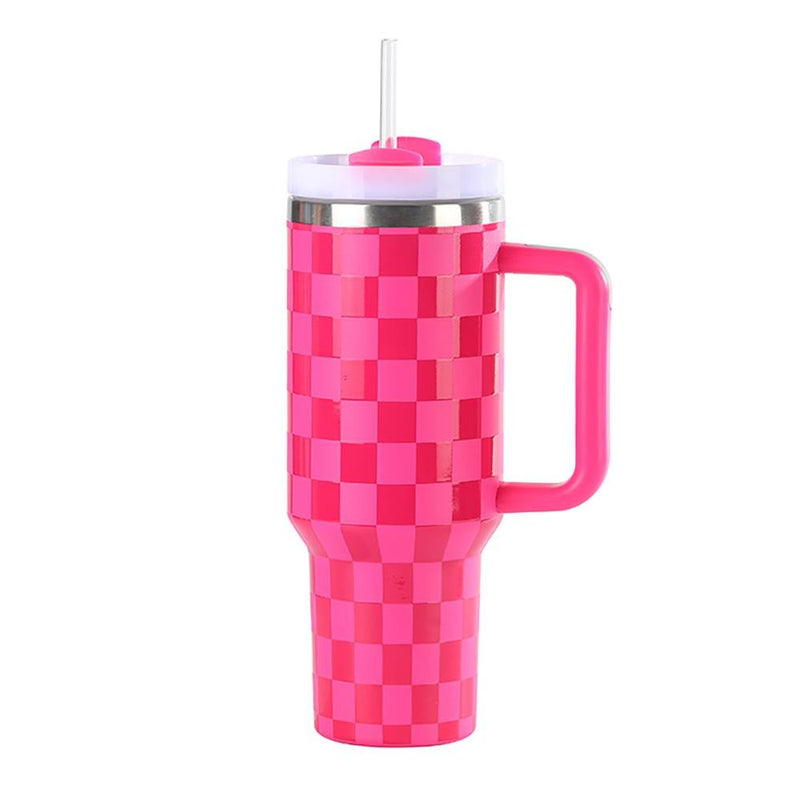 Double Wall Stainless Steel Vacuum Tumbler - Checker