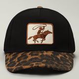 Cowboy Embroidered Patch Leopard Brim Trucker Hat