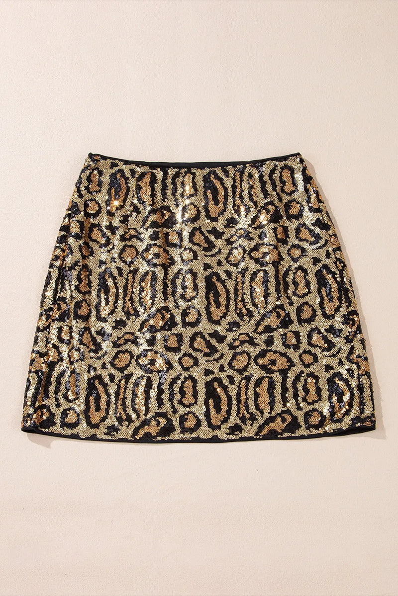 Sequin Leopard Disco Mini Skirt