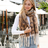 Leopard Print Oblong Scarf Shawl with Fringe