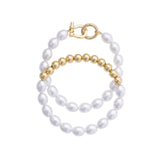 Celia Pearl & Ball Bead Stretch Bracelet Set of 2 in Ivory