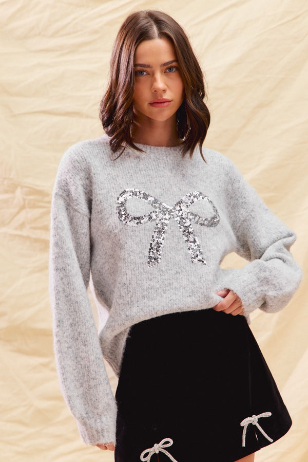 Silver Ribbon Sequin Sweater
