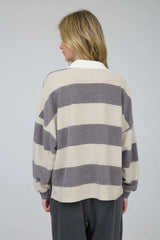 Washed Striped Collar Contrast Top