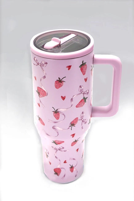 Spill Free Stainless Steel 40oz Tumbler (Strawberry)