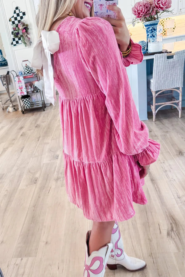 Blushing Velvet Tiered Ruffle Dress