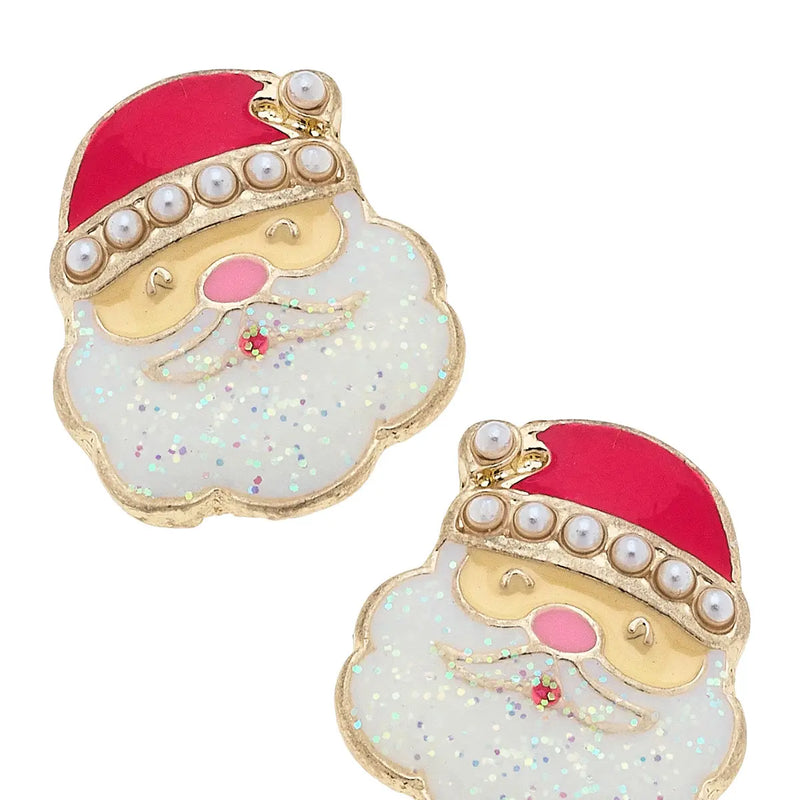 Pearl Studded Santa Claus Stud Earrings in Red & White