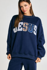 Jesus Embroidered Mock-neck Sweatshirt