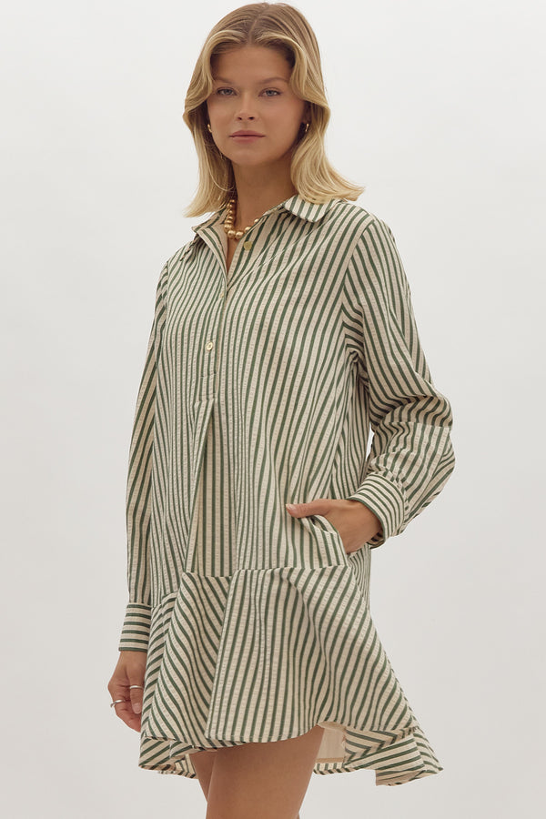 Preppy Stripe Button Up Dress