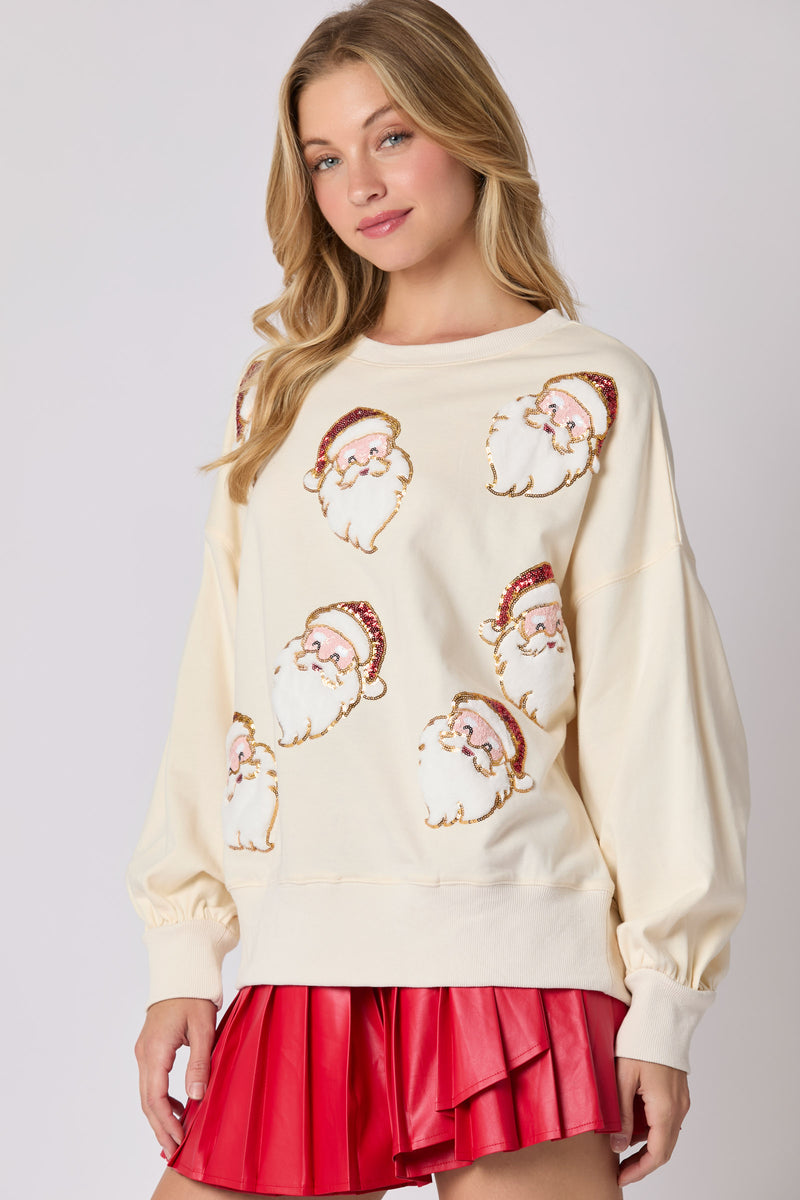 Sequin Santa Face Pullover