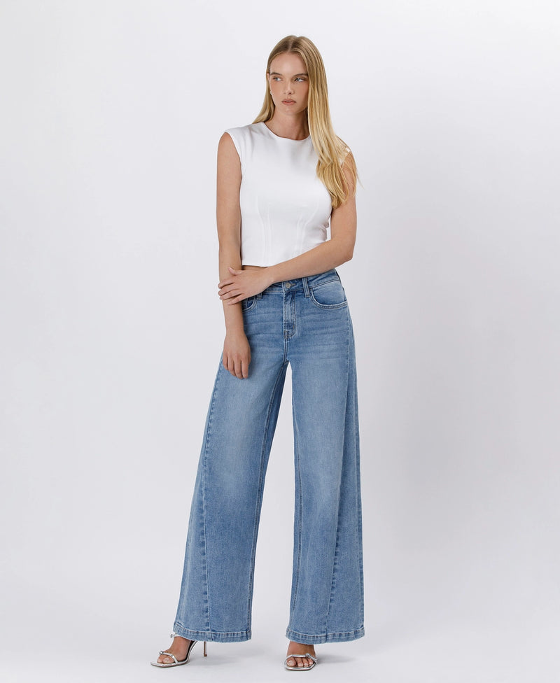 The Olivia High Rise Seam Detail Palazzo Jeans