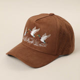 Flying Mallard Ducks Embroidered Suede Trucker Hat