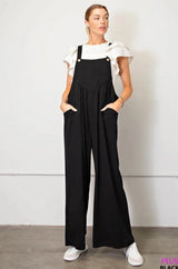 Linen Wide Leg Overalls with Shiring Detail
