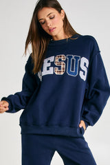 Jesus Embroidered Mock-neck Sweatshirt