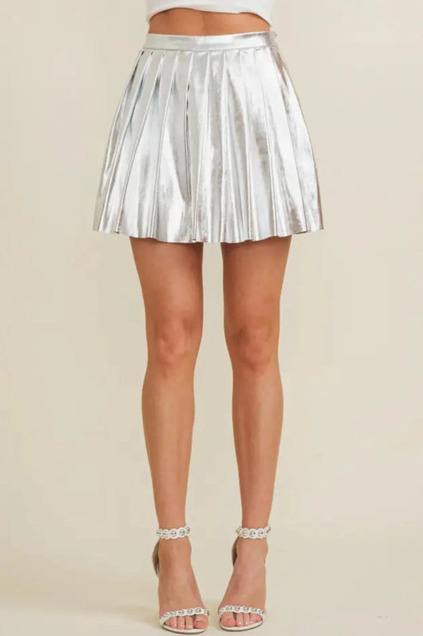 Pleated Metallic Tennis Skirt