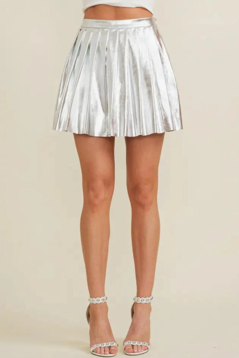 Pleated Metallic Tennis Skirt