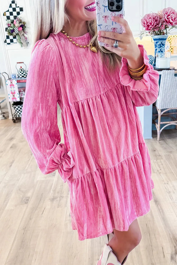 Blushing Velvet Tiered Ruffle Dress