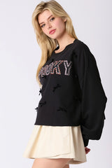 Spooky Studded Sweatshirt with Velvet Ribbon Detail