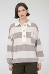 Washed Striped Collar Contrast Top