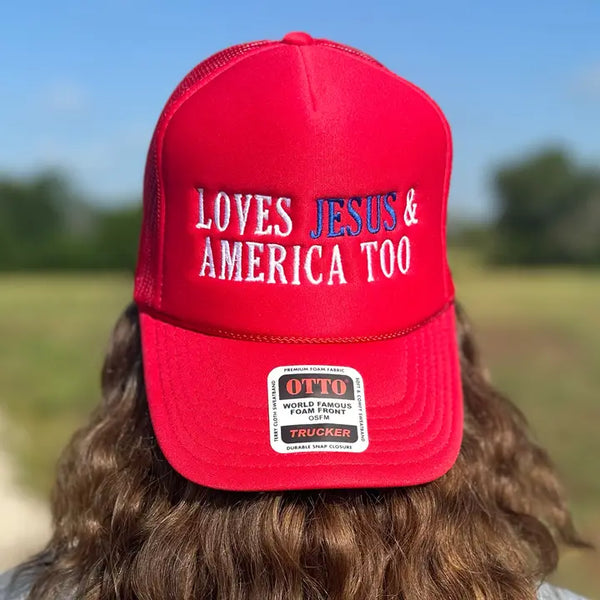 Loves Jesus and America Too Trucker Hat