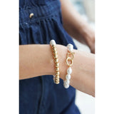 Celia Pearl & Ball Bead Stretch Bracelet Set of 2 in Ivory
