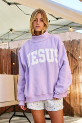 Jesus Embroidered Mock Neck Sweater