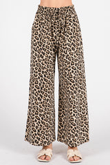 Washed Leopard Print Wide Leg Pants