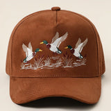 Flying Mallard Ducks Embroidered Suede Trucker Hat