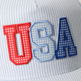 USA Embroidered Patch Varsity-Style Stripe Trucker Hat