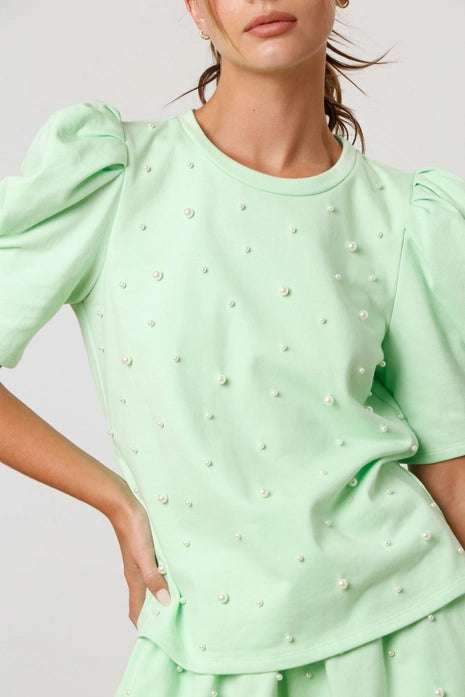 Stevi All Over Pearl Puff Sleeve Top