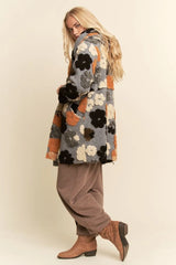 Chunky Flower Embroidered Hoodie Coat Jacket