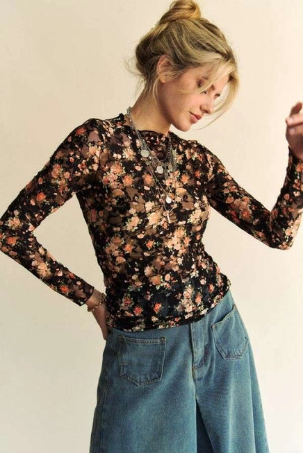 Fall Florals Mesh Top