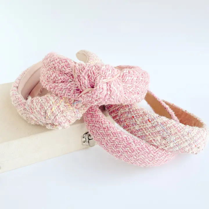 Pink Tweed Knotted Headbands