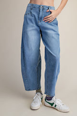 Washed Denim Barrel Jeans