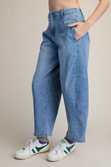 Washed Denim Barrel Jeans
