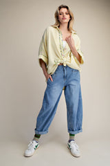 Washed Denim Barrel Jeans