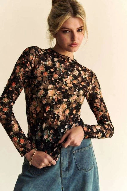 Fall Florals Mesh Top