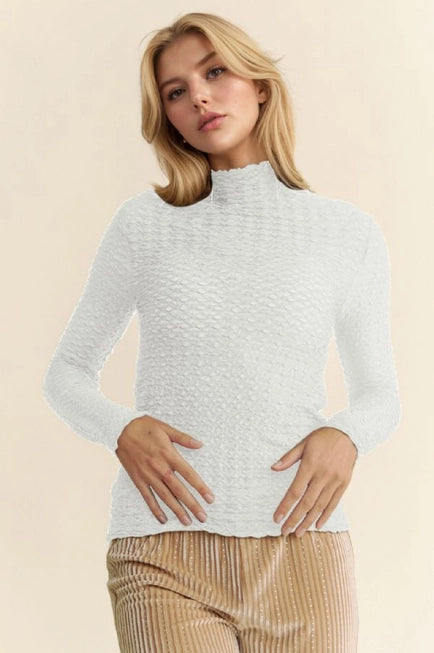 Textured Long Sleeve Mock See Through Layered Top