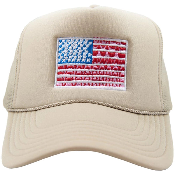 American Flag Trucker Hat (Khaki)