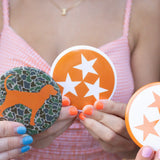 Orange/White Tri Star Button Pin
