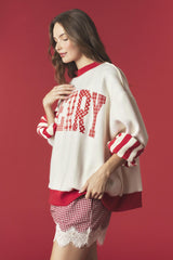 Merry & Stripe Reversible Fleeced Mock Neck Sweatshirt