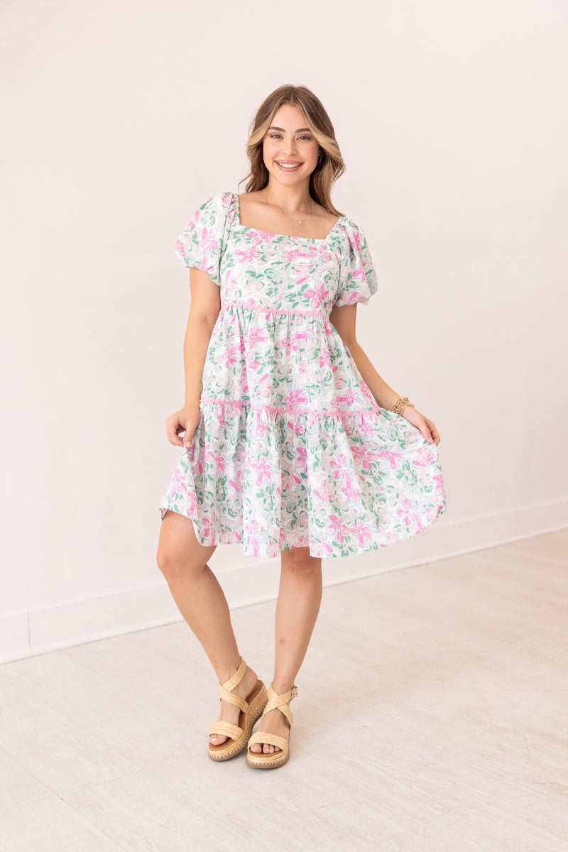 The Kathryn Floral Dress with Scallop Trim