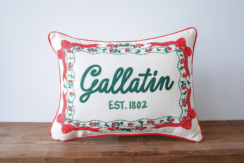 Grandmillennial Hometown Christmas Pillow (Red Piping)