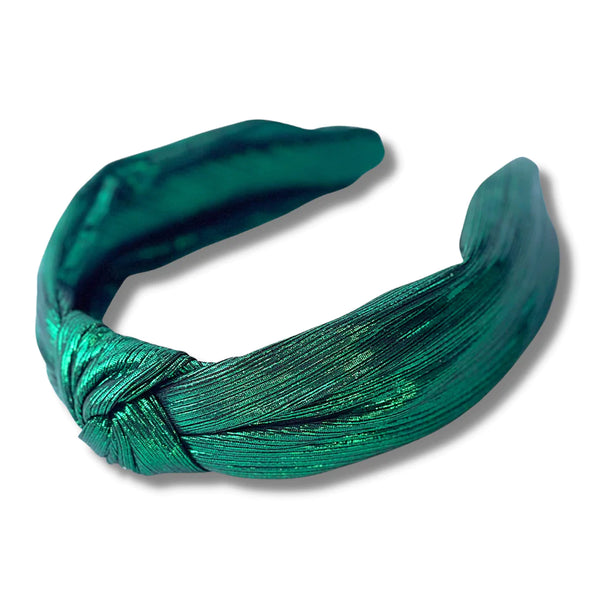 Brianna Cannon Green Pleated Metallic Knotted Headband