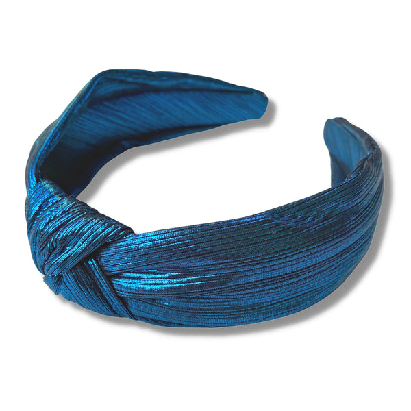 Brianna Cannon Blue Pleated Metallic Knotted Headband