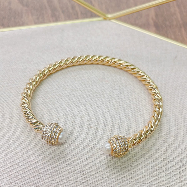 Gold Rope Pearl Crystal Bracelet