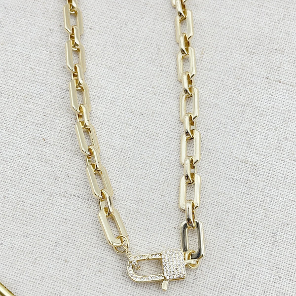 Treasure Jewels Pave Lock Chain Necklace