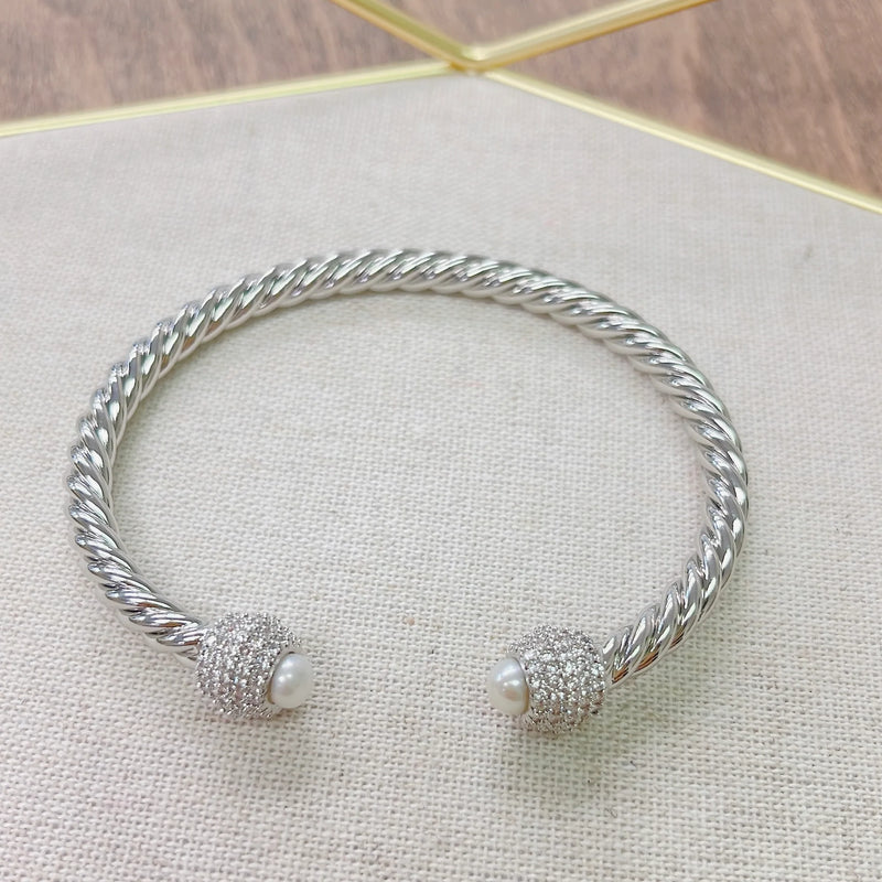 Silver Rope Pearl Crystal Bracelet