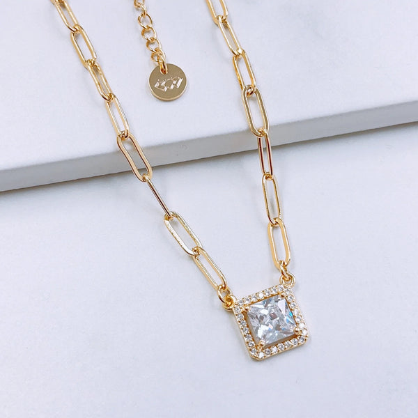 Treasure Jewels Square Crystal Gold Chain Necklace